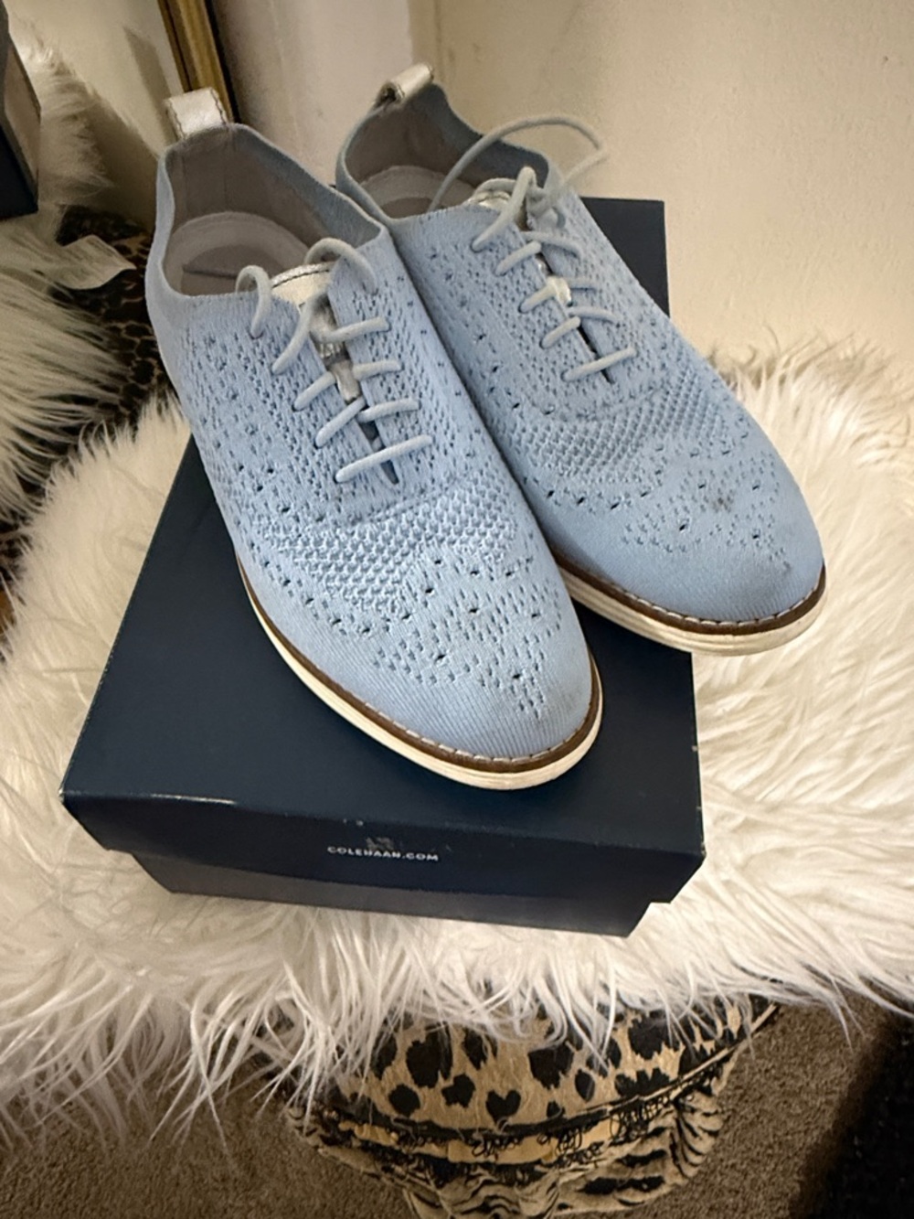 Cole Haan Light Blue Knit Wingtip Oxfords